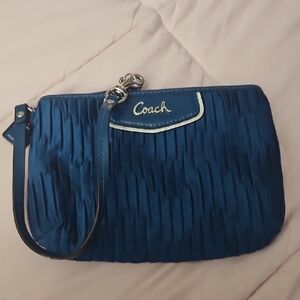 Coach Satin Blue Wristlet Clutch